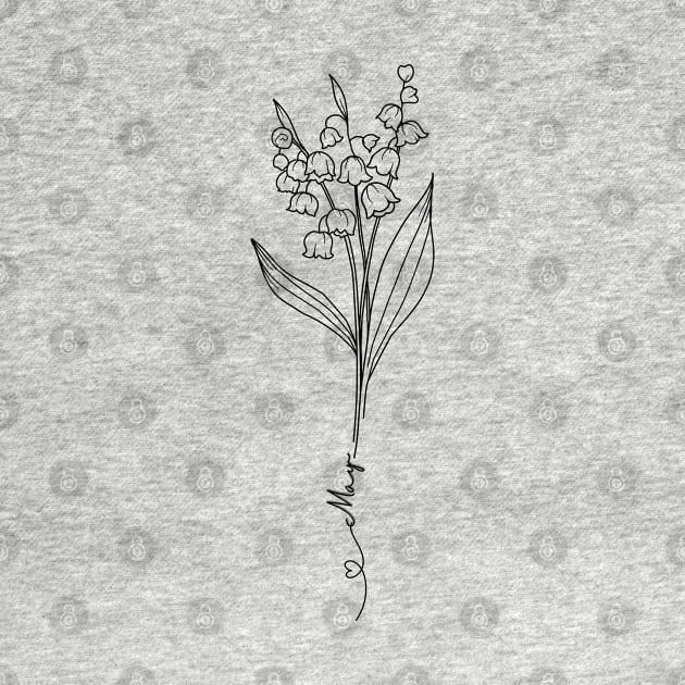 Minimalist Botanical Drawing Lily Of The Valley May Birth Flower by Tina